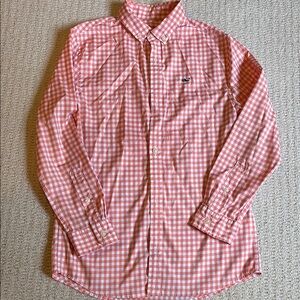 Vineyard Vines Boys Orange and White Gingham performance Button Down Shirt
